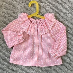 Zara Gingham Ruffle Collar embroidery blouse